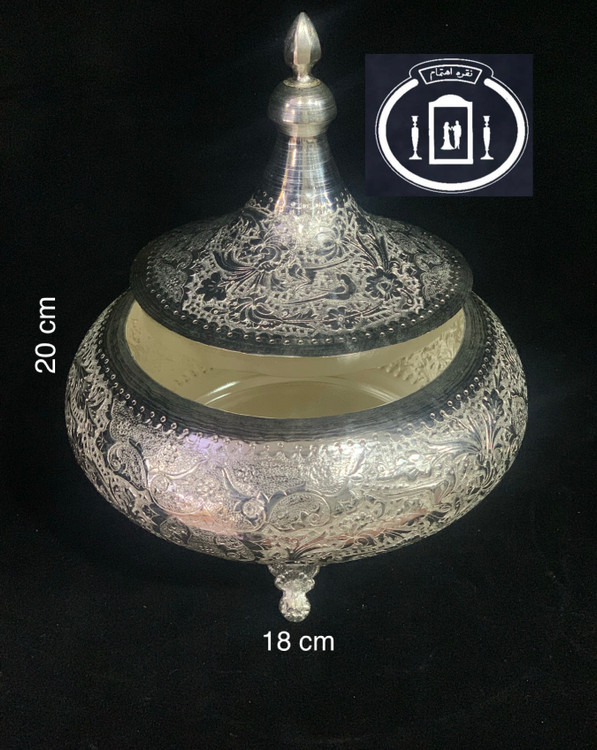 خرید گزخوری درب دار طرح نقره مدل آپولویی گل و مرغ ممتاز