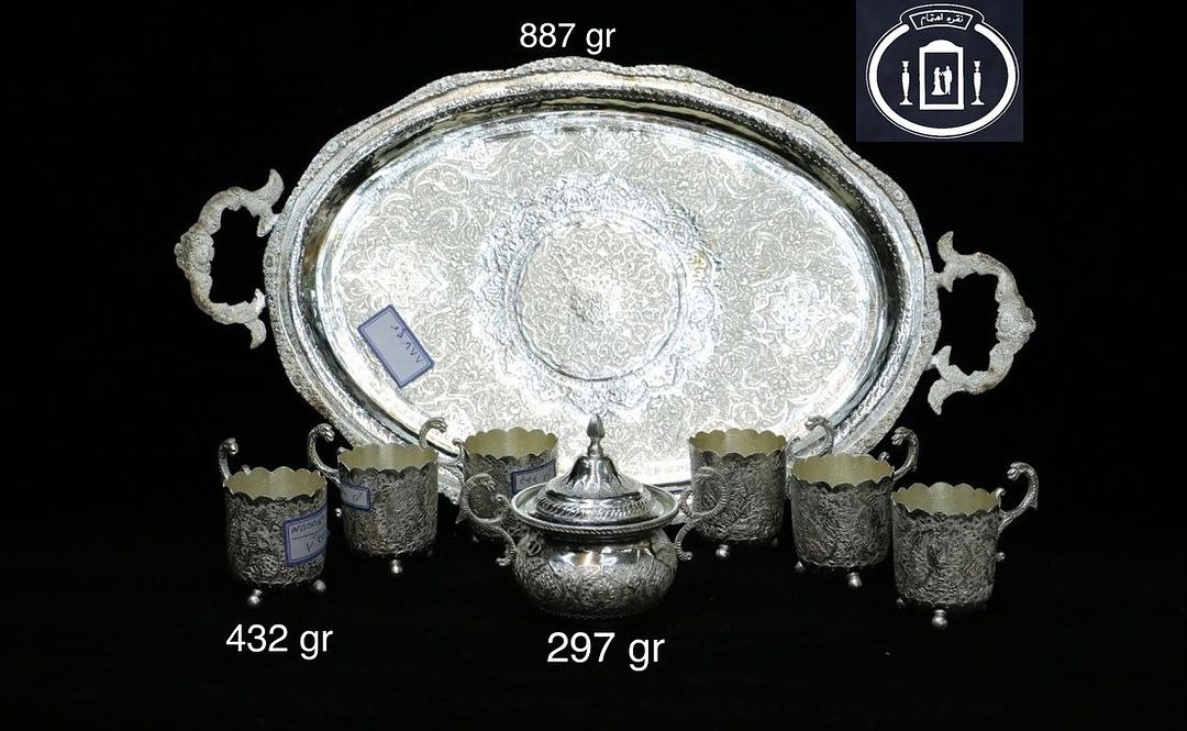 قیمت سرویس چای خوری نقره قلم گل و مرغ ممتاز عیار ۸۴ استاندارد ایران