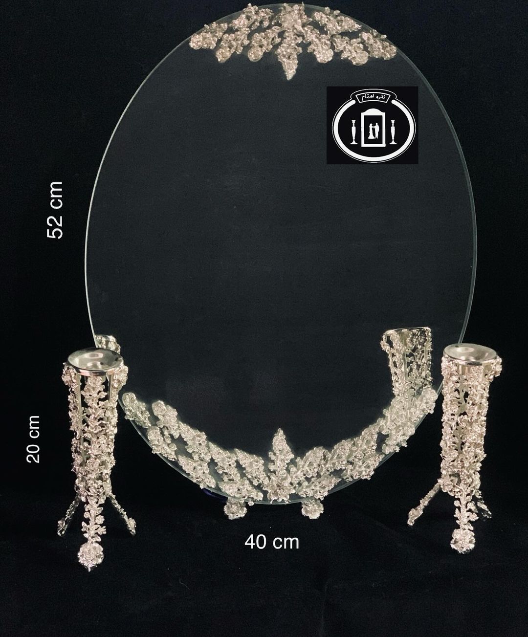 خرید آینه و شمعدان طرح نقره مدل گل رز ریخته گری ممتاز