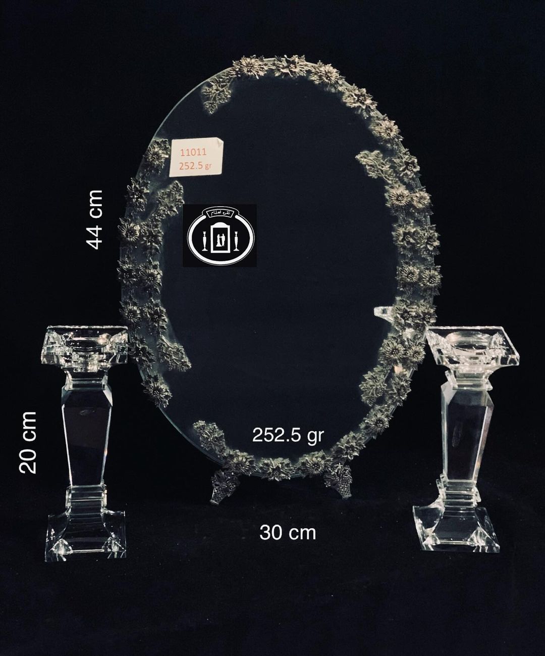 خرید آینه و شمعدان نقره بیضی مدل گل رز ریخته گری مومی ممتاز عیار ۸۴