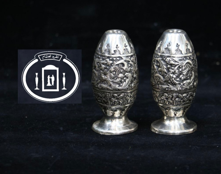 قیمت نمکدان نقره قلم گل و اسلیمی ممتاز عیار ۸۴ استاندارد ایران