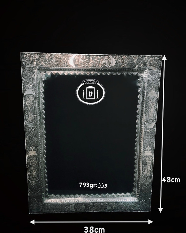 خرید آنلاین آینه نقره چهارگوش و شمعدان نقره تک شاخه قلم مینیاتور ممتاز عیار ۸۴ استاندارد ایران