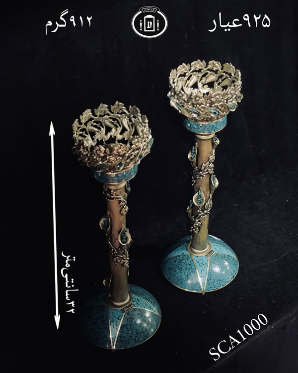 قیمت شمعدان نقره تک شاخه فیروزه کوب عیار ۹۲۵