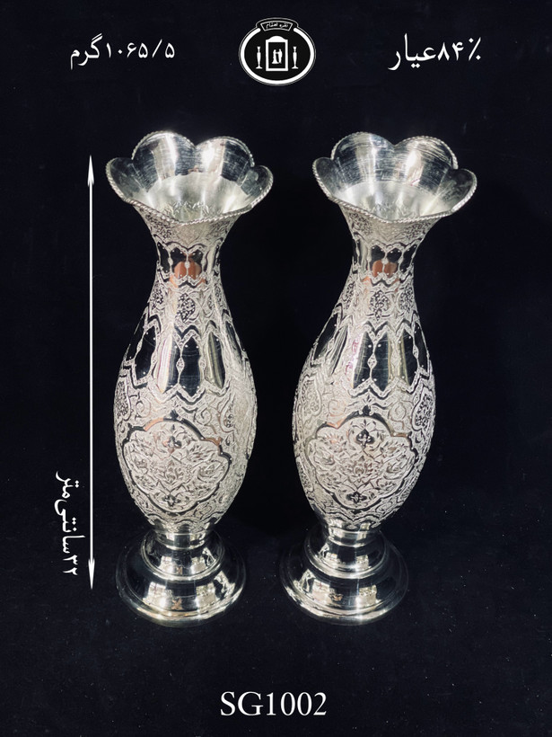 خریدآنلاین گلدان نقره موشکی قلم گل و مرغ۸۴٪استاندارد ایران