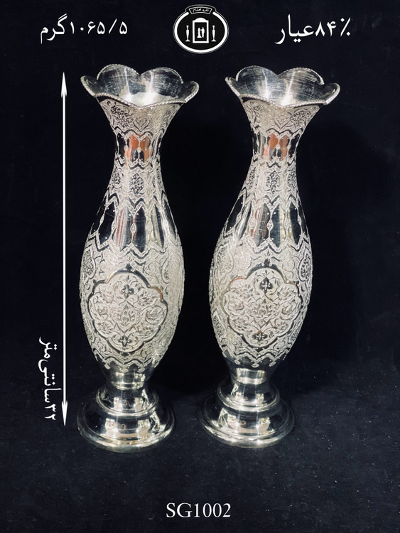 خرید گلدان نقره موشکی قلم گل و مرغ۸۴٪استاندارد ایران