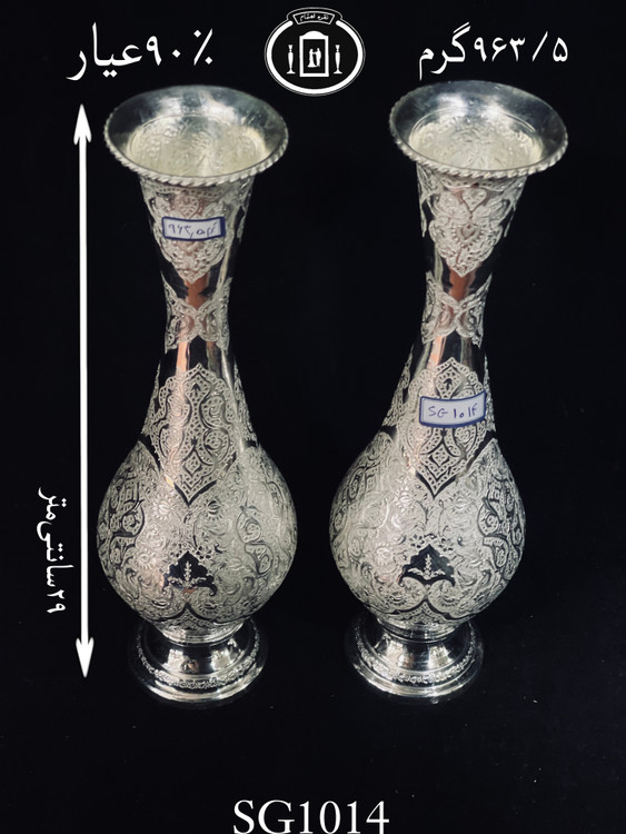 خرید گلدان گردنه بلند نقره قلم گل و اسلیمی ممتاز۹۰٪استاندارد ایران