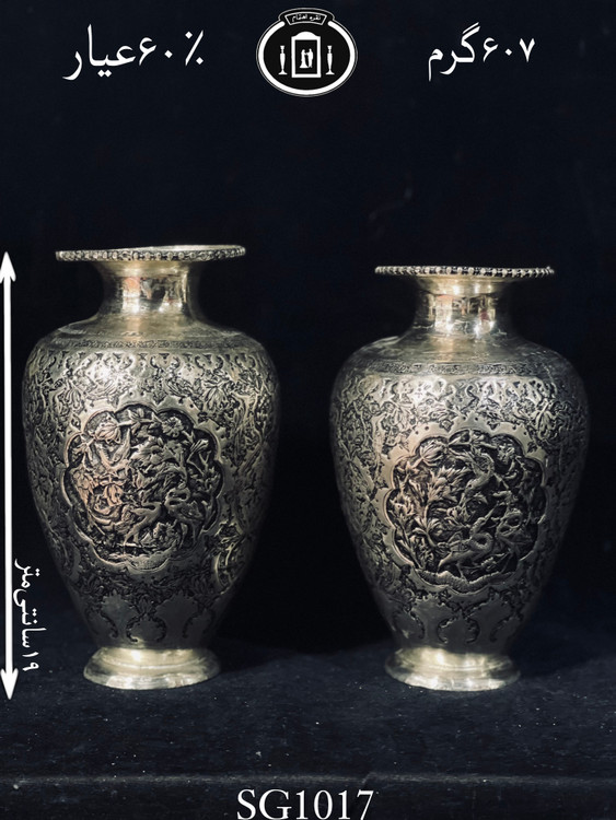 قیمت گلدان نقره قدیمی قلم گل و مرغ۶۰٪استاندارد ایران