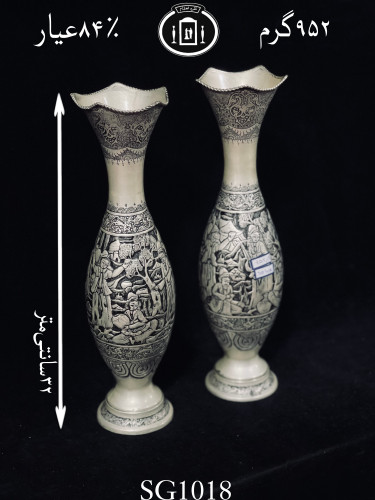 خرید گلدان نقره قلم مینیاتور ممتاز۸۴٪استاندارد ایران