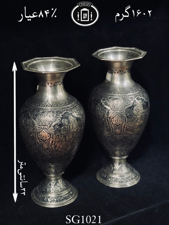 خرید گلدان تپلی نقره قلم مینیاتور سیاه قلم ممتاز۸۴٪استاندارد ایران