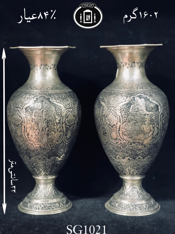 خربدآنلاین گلدان تپلی نقره قلم مینیاتور سیاه قلم ممتاز۸۴٪استاندارد ایران