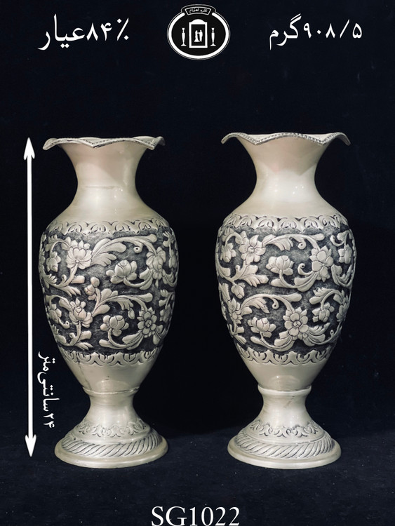 خرید گلدان تپلی نقره قلم گل برجسته سیاه قلم پتینه ممتاز۸۴٪استاندارد ایران