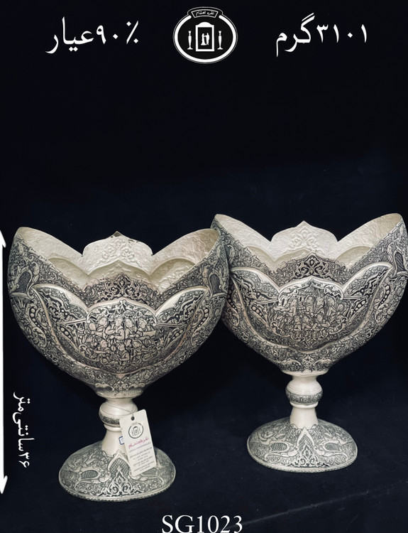 خرید گلدان نقره بیضی قلم مینیاتور فوق ممتاز۹۰٪استاندارد ایران