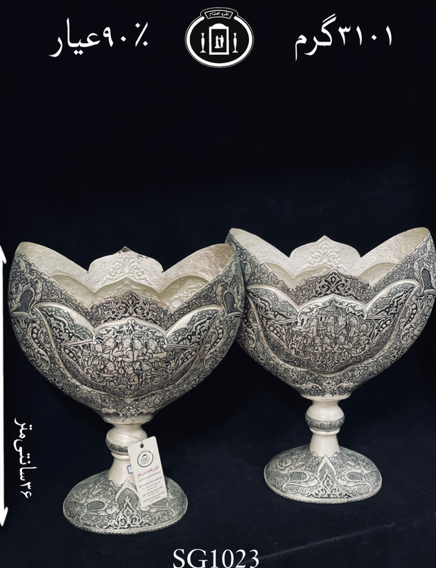 خرید گلدان نقره بیضی قلم مینیاتور فوق ممتاز۹۰٪استاندارد ایران