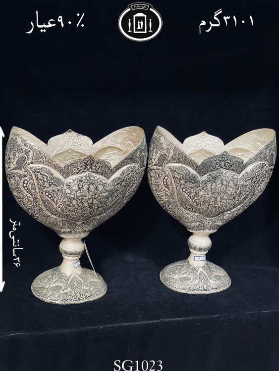 فروش گلدان نقره بیضی قلم مینیاتور فوق ممتاز۹۰٪استاندارد ایران