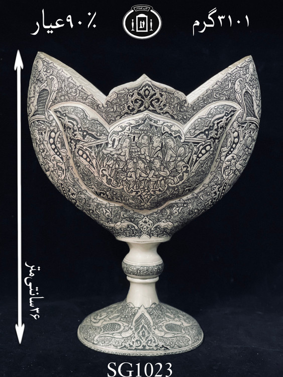 قیمت گلدان نقره بیضی قلم مینیاتور فوق ممتاز۹۰٪استاندارد ایران