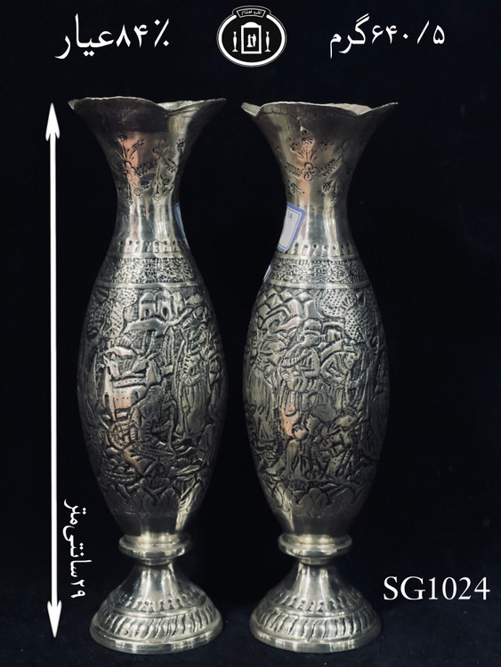 خریدآنلاین گلدان موشکی نقره قلم مینیاتور سیاه قلم۸۴٪استاندارد ایران