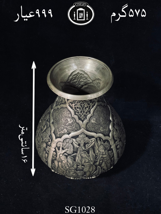 خرید گلدان نقره قلم مینیاتور فوق ممتاز سیاه قلم۹۹۹ استاندارد ایران