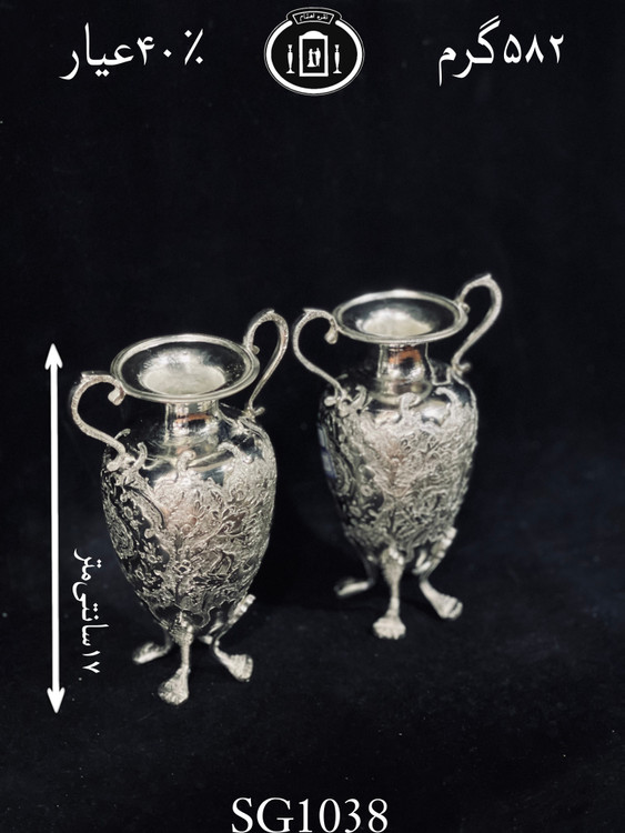 خرید گلدان نقره قدیمی دسته دار گل و اسلیمی۴۰٪استاندارد ایران