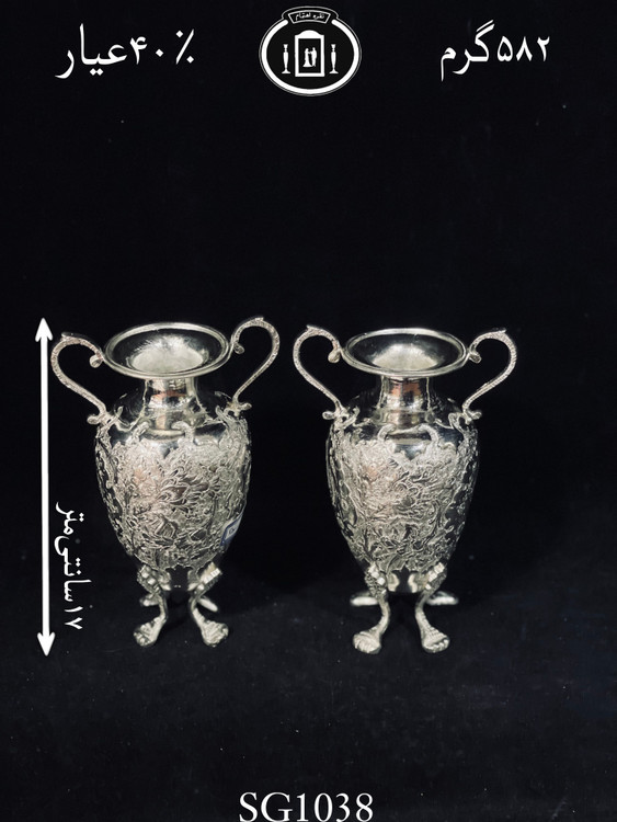 قیمت گلدان نقره قدیمی دسته دار گل و اسلیمی۴۰٪استاندارد ایران