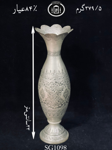 خرید گلدان موشکی نقره قلم گل و مرغ ممتاز پتینه۸۴٪استاندارد ایران