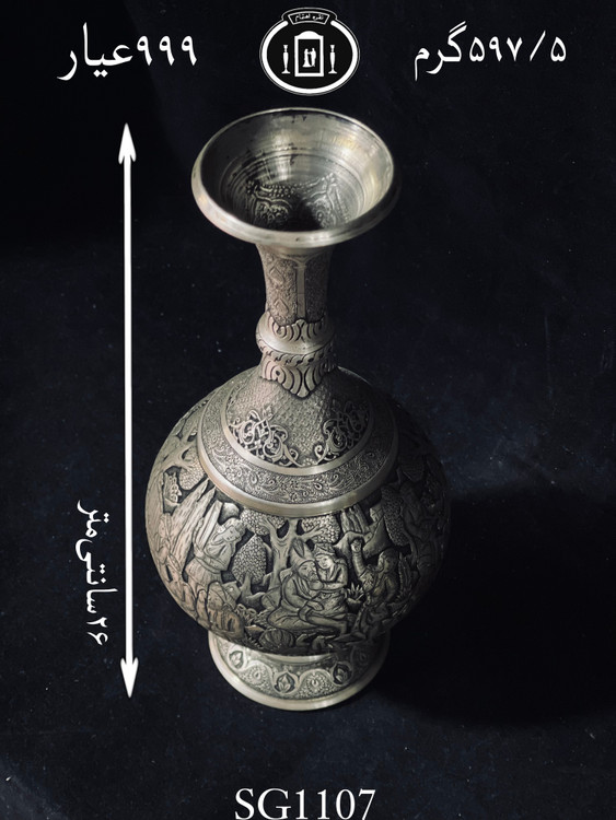 خرید گلدان نقره قلم مینیاتور فوق ممتاز سیاه قلم۹۹۹٪استاندارد ایران