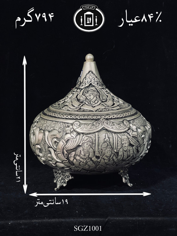 خرید گزخوری نقره دردار قلم مینیاتور سیاه قلم پتینه ممتاز۸۴٪استاندارد ایران