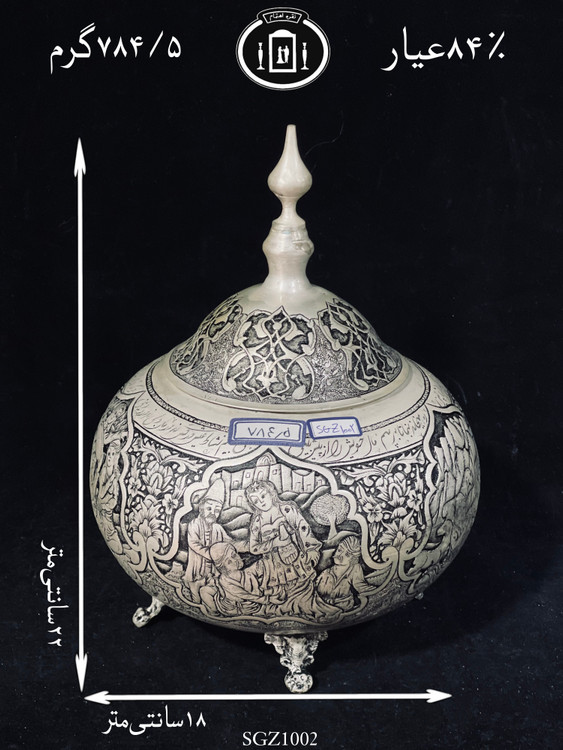 خرید گزخوری نقره دردار قلم مینیاتور سیاه قلم پتینه ممتاز۸۴٪استاندارد ایران