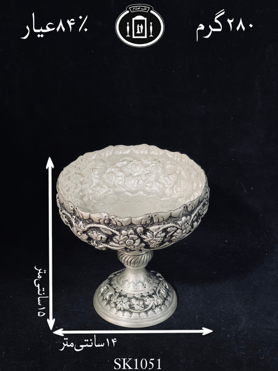 قیمت کاسه گرد نقره قلم گل برجسته سیاه قلم پتینه۸۴٪استاندارد ایران