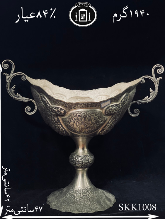 خرید کاسه کشکولی نقره قلم مینیاتور ممتاز بته ترمه ۸۴٪استاندارد ایران
