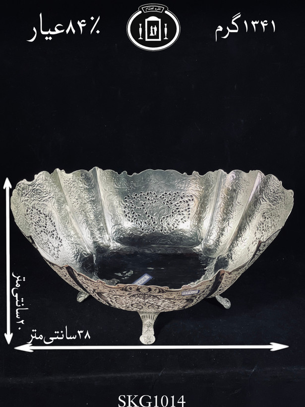 قیمت کاسه قایقی نقره قلدار قلم گل و مرغ و شبکه ممتاز۸۴٪استاندارد ایران