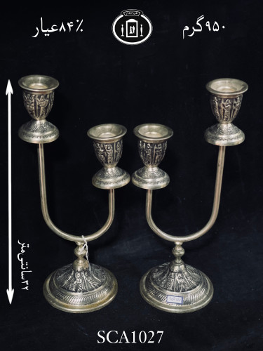 خرید شمعدان نقره دو شاخه قلم تخت جمشید۸۴٪استاندارد ایران