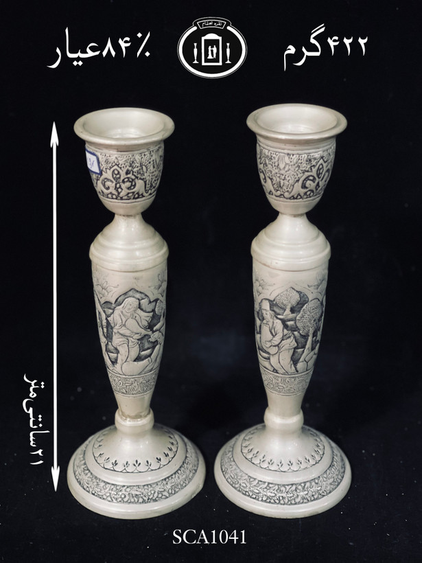خرید شمعدان نقره تک شاخه قلم مینیاتور ممتاز۸۴٪استاندارد ایران