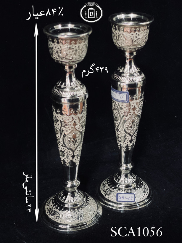 قیمت شمعدان نقره تک شاخه قلم گل و مرغ ممتاز۸۴٪استاندارد ایران