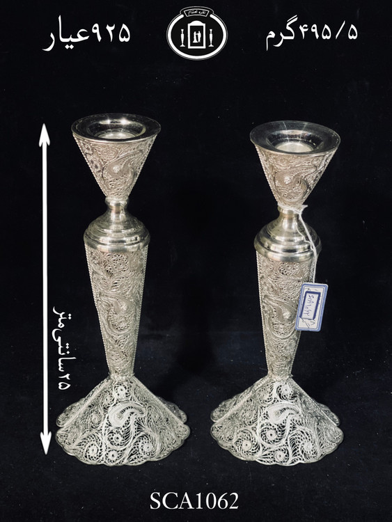 قیمت شمعدان نقره تک شاخه ملیله ممتاز۹۲۵٪استاندارد ایران