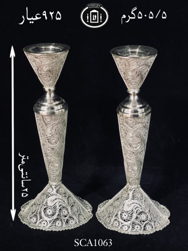 خرید شمعدان نقره تک شاخه ملیله ممتاز۹۲۵٪استاندارد ایران