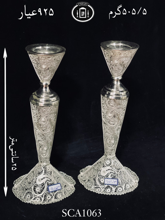 قیمت شمعدان نقره تک شاخه ملیله ممتاز۹۲۵٪استاندارد ایران
