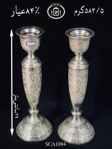 خرید شمعدان نقره تک شاخه قلم گل و مرغ ممتاز۸۴٪استاندارد ایران