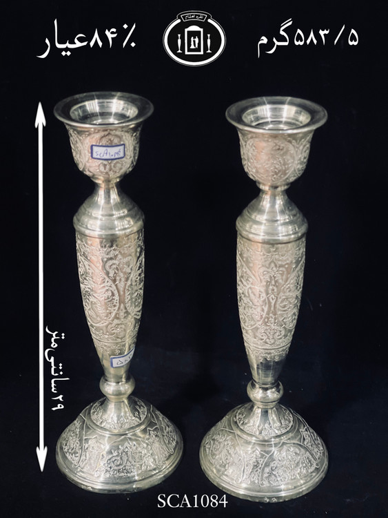 خرید شمعدان نقره تک شاخه قلم گل و مرغ ممتاز۸۴٪استاندارد ایران