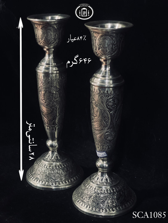 خرید شمعدان نقره تک شاخه قلم مینیاتور ممتاز۸۴٪استاندارد ایران