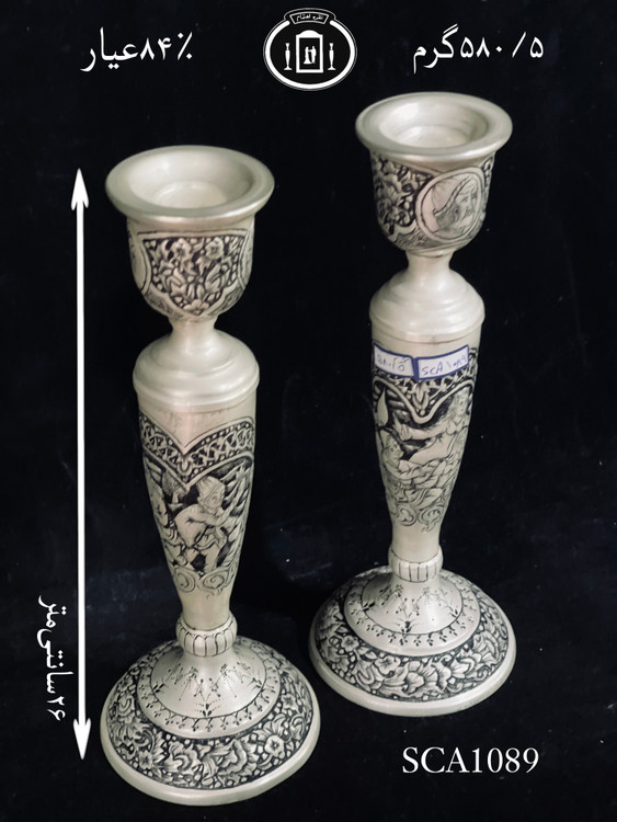 خرید شمعدان نقره تک شاخه قلم مینیاتور ممتاز۸۴٪استاندارد ایران