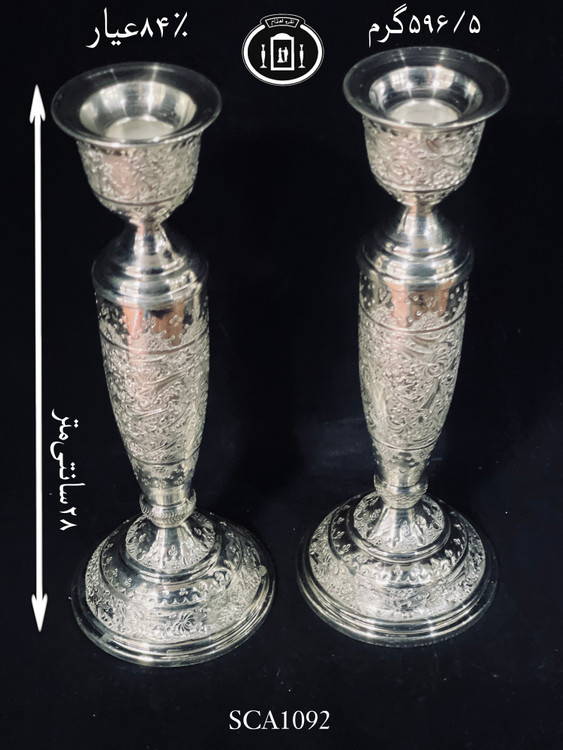 قیمت شمعدان نقره تک شاخه قلم گل و مرغ ممتاز۸۴٪استاندارد ایران