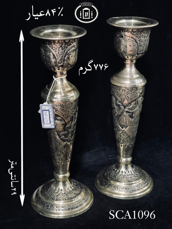 خرید شمعدان نقره تک شاخه قلم مینیاتور ممتاز۸۴٪استاندارد ایران
