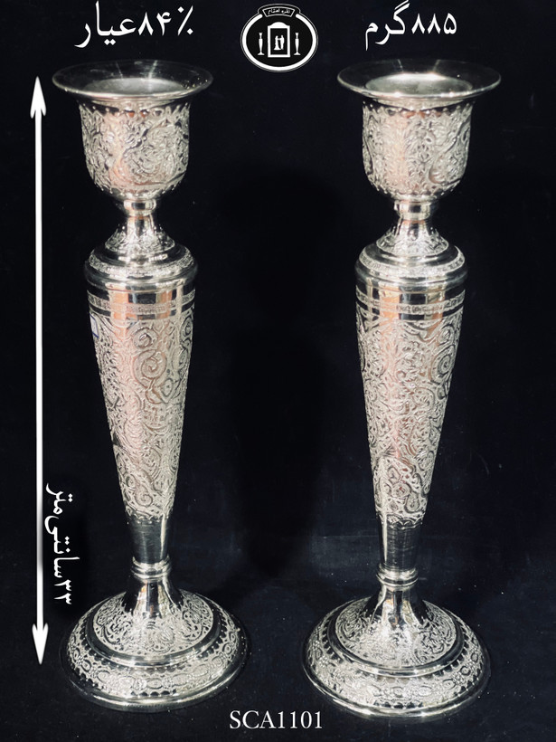 قیمت شمعدان نقره تک شاخه قلم گل و مرغ ممتاز۸۴٪استاندارد ایران