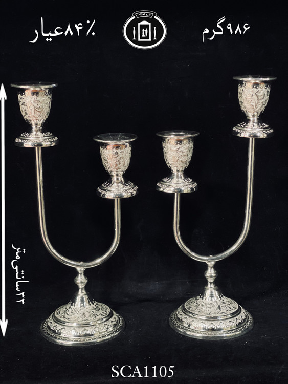 قیمت شمعدان نقره دو شاخه قلم گل و مرغ ممتاز۸۴٪استاندارد ایران