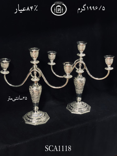 خرید شمعدان سه شاخه قلم گل و مرغ ممتاز۸۴٪استاندارد ایران