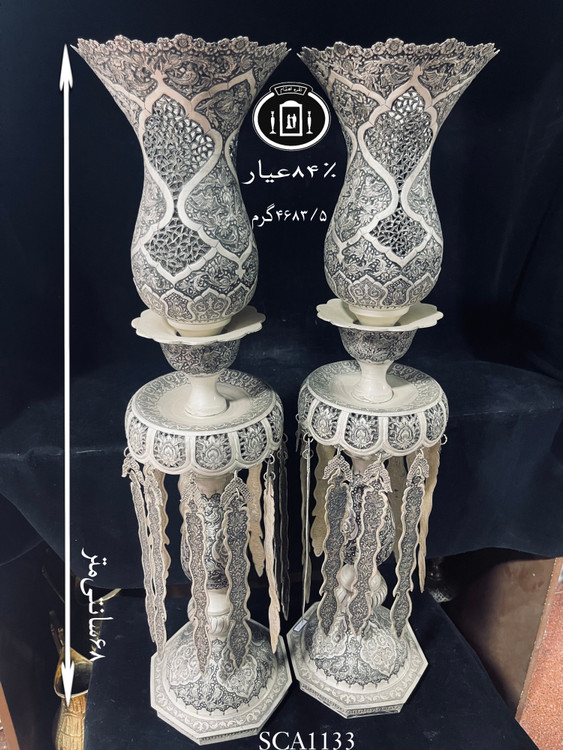 خرید لاله آویزدار نقره قلم گل و مرغ و شبکه سیاه قلم پتینه ممتاز۸۴٪استاندارد ایران