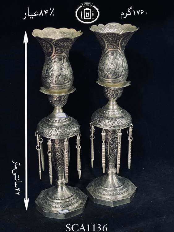 خرید لاله آویزدار نقره قلم مینیاتور سیاه قلم ممتاز۸۴٪استاندارد ایران