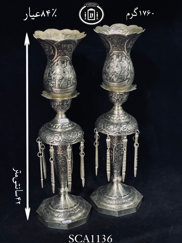 خرید لاله آویزدار نقره قلم مینیاتور سیاه قلم ممتاز۸۴٪استاندارد ایران