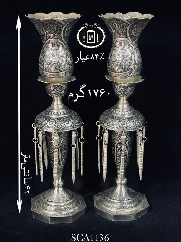 قیمت لاله آویزدار نقره قلم مینیاتور سیاه قلم ممتاز۸۴٪استاندارد ایران