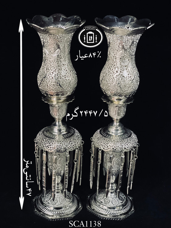 خرید لاله آویزدار نقره قلم گل و مرغ و شبکه ممتاز۸۴٪استاندارد ایران